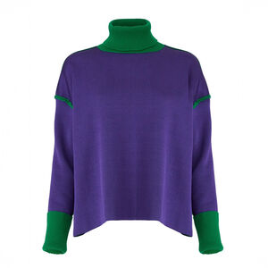 Marni Colorblock Turtleneck Sweater Purple Green Wool Oversized $1078 - IT 44